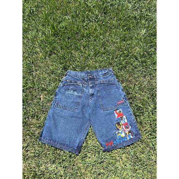 Platinum FUBU Fat Albert Denim Jean Shorts Size 38 (Fits As 31) Y2K Grunge - Picture 1 of 9